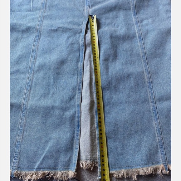 H&M denim skirt maxi fringed long slit western cowgirl light blue Sz 20 Women - Picture 4 of 10